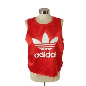 Adidas Original Red and White Trefoil Frayed Tank Top